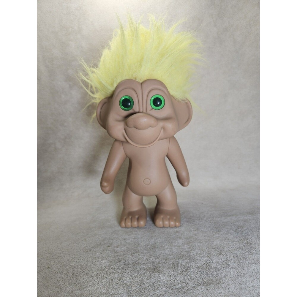 Vintage Troll 1992 Toys N Things Large 8"  Yellow Hair Green Eyes Plastic Body